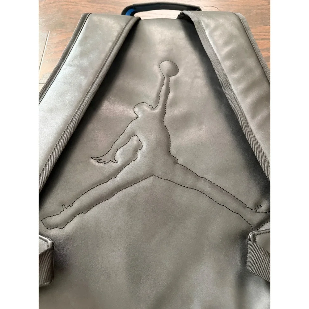 Jordan MVP Backpack Black Blue Chenille Patches Faux Leather Bag MA0899-023